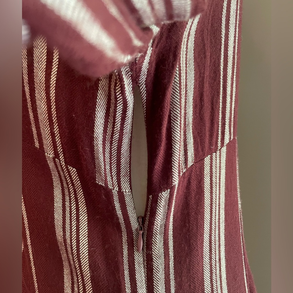 Altar’d State Striped Button Down Burgundy Retro Pin Up Midi Dress - Picture 5 of 11